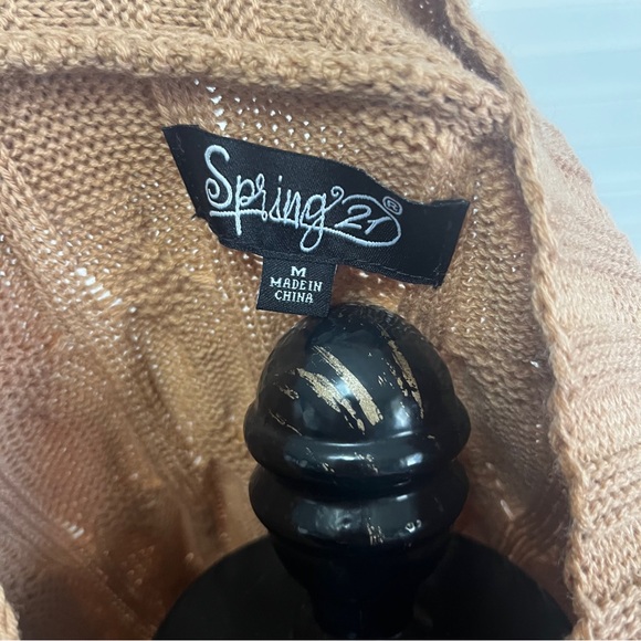 Long Tan Cable Knit Cardigan - Picture 5 of 7